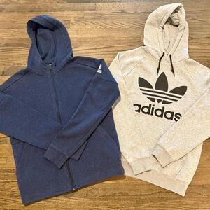 Adidas Men's Navy Full Zip Hoodie & Grey Logo Hoodie Size Medium
